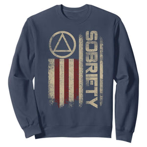 Sober AA NA Sobriety Anniversary Sweatshirt Alcoholism Addiction Recovery Vintage American Flag TS11 Navy Print Your Wear