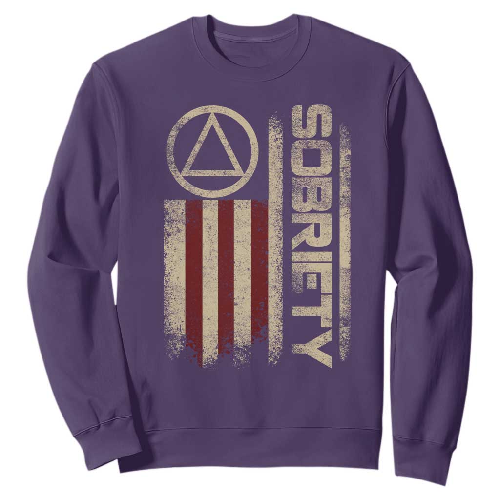 Sober AA NA Sobriety Anniversary Sweatshirt Alcoholism Addiction Recovery Vintage American Flag TS11 Purple Print Your Wear