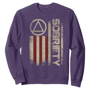 Sober AA NA Sobriety Anniversary Sweatshirt Alcoholism Addiction Recovery Vintage American Flag TS11 Purple Print Your Wear