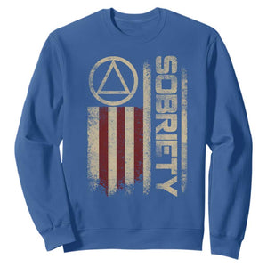 Sober AA NA Sobriety Anniversary Sweatshirt Alcoholism Addiction Recovery Vintage American Flag TS11 Royal Blue Print Your Wear
