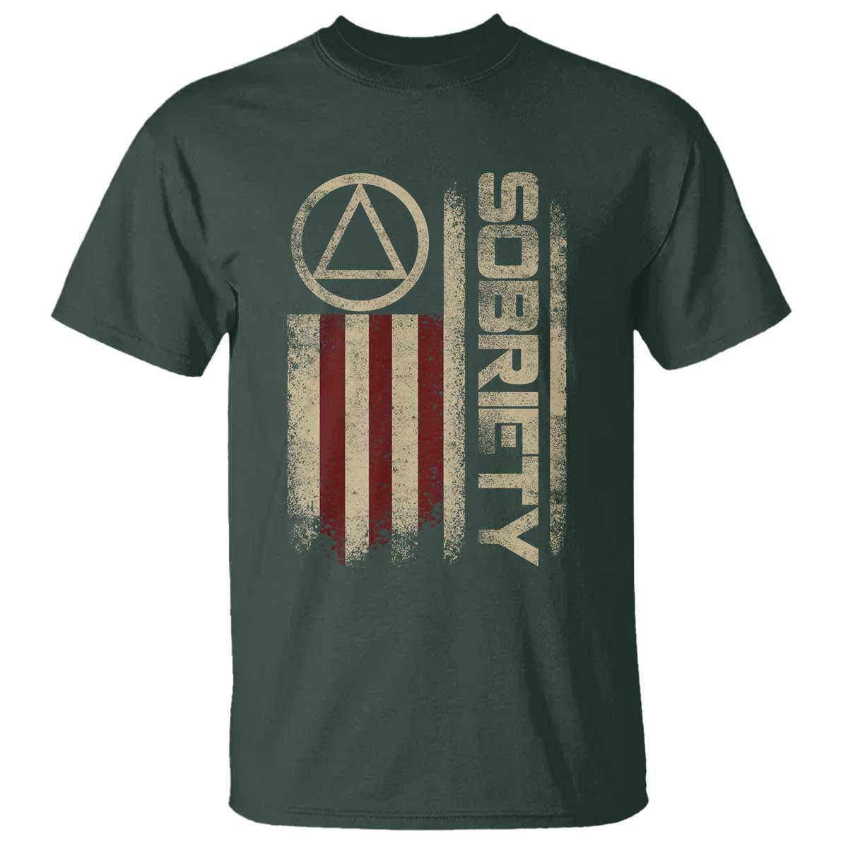 Sober AA NA Sobriety Anniversary T Shirt Alcoholism Addiction Recovery Vintage American Flag TS11 Dark Forest Green Print Your Wear