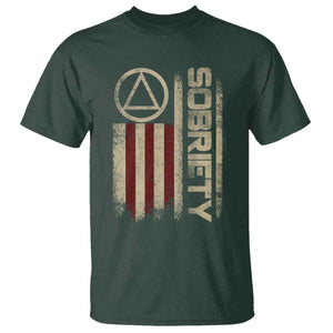 Sober AA NA Sobriety Anniversary T Shirt Alcoholism Addiction Recovery Vintage American Flag TS11 Dark Forest Green Print Your Wear