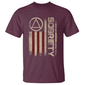 Sober AA NA Sobriety Anniversary T Shirt Alcoholism Addiction Recovery Vintage American Flag TS11 Maroon Print Your Wear