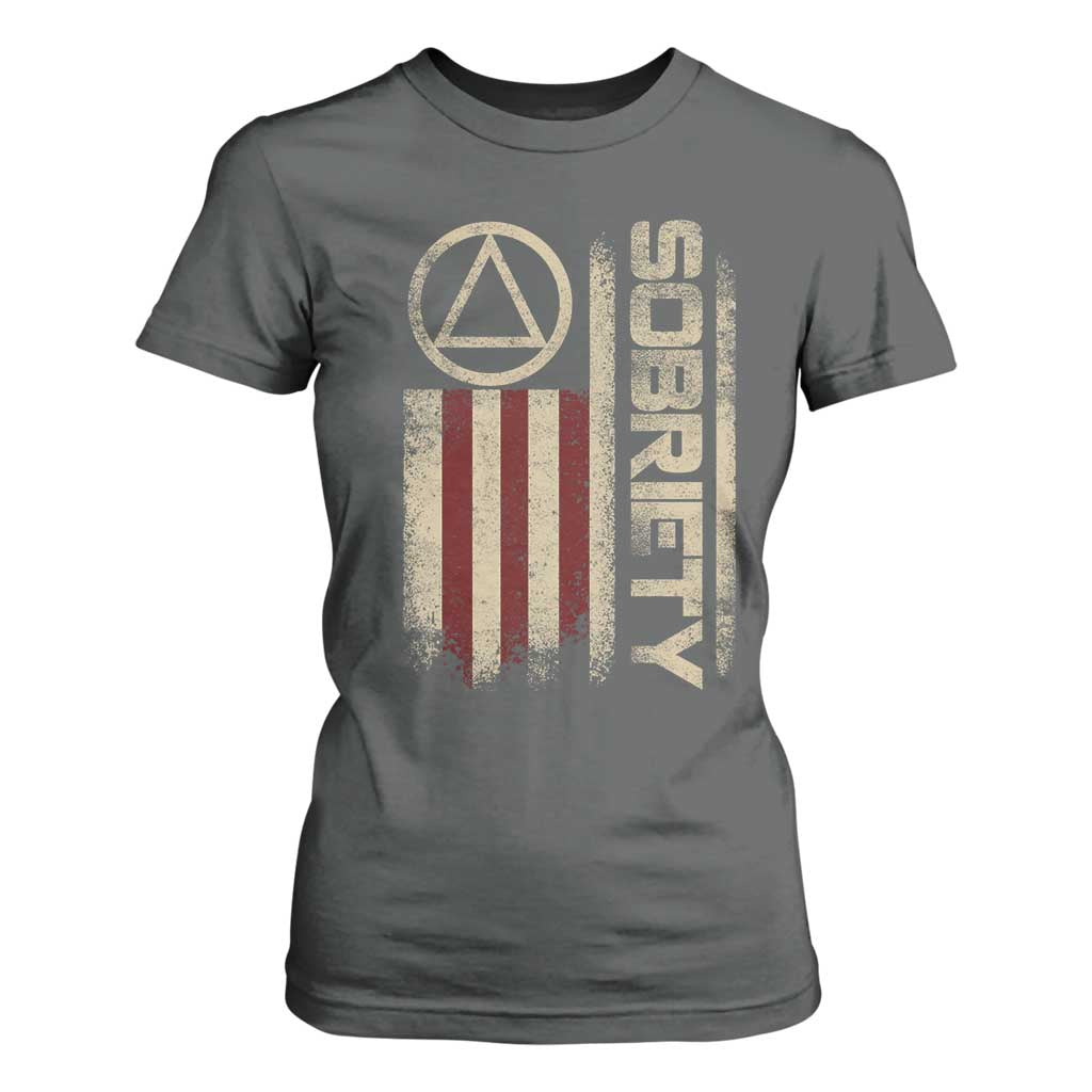 Sober AA NA Sobriety Anniversary T Shirt For Women Alcoholism Addiction Recovery Vintage American Flag TS11 Dark Heather Print Your Wear