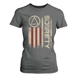 Sober AA NA Sobriety Anniversary T Shirt For Women Alcoholism Addiction Recovery Vintage American Flag TS11 Dark Heather Print Your Wear