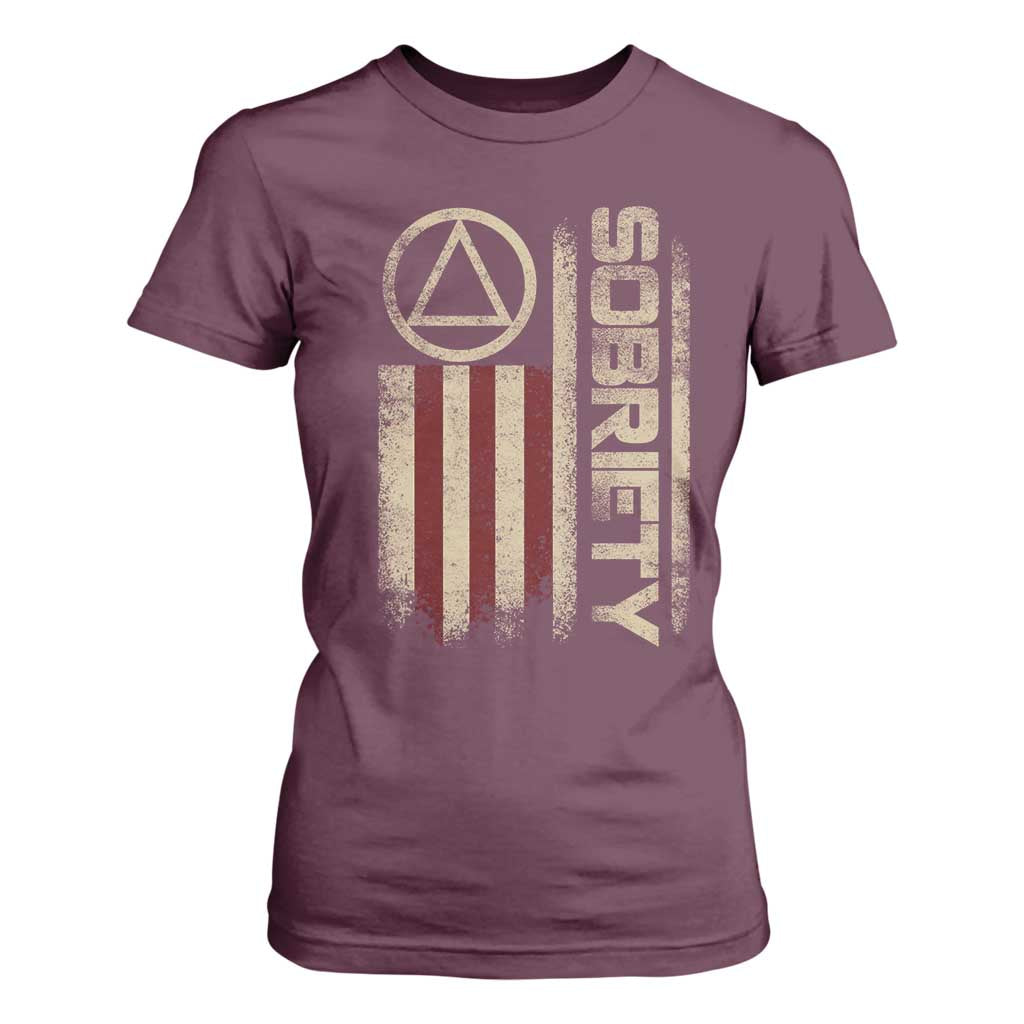 Sober AA NA Sobriety Anniversary T Shirt For Women Alcoholism Addiction Recovery Vintage American Flag TS11 Maroon Print Your Wear