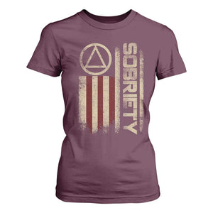 Sober AA NA Sobriety Anniversary T Shirt For Women Alcoholism Addiction Recovery Vintage American Flag TS11 Maroon Print Your Wear