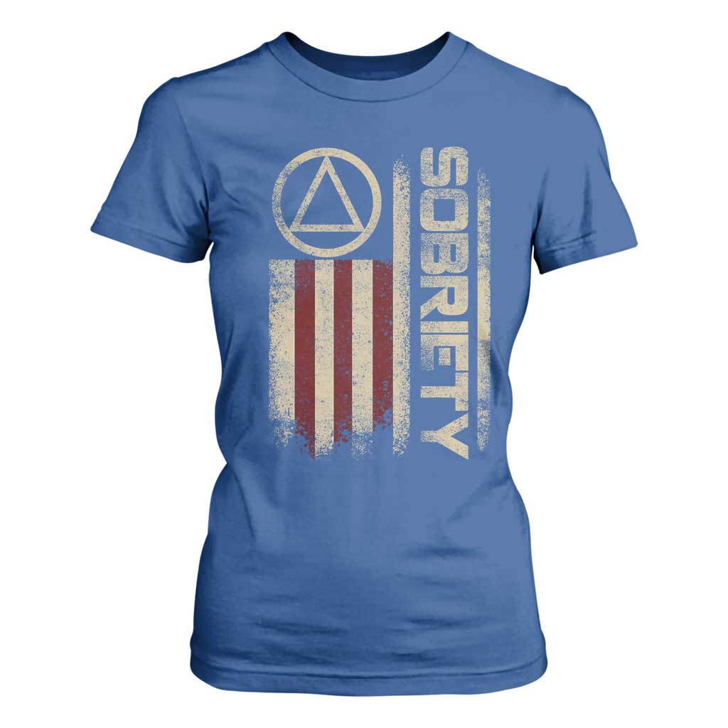 Sober AA NA Sobriety Anniversary T Shirt For Women Alcoholism Addiction Recovery Vintage American Flag TS11 Royal Blue Print Your Wear