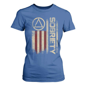 Sober AA NA Sobriety Anniversary T Shirt For Women Alcoholism Addiction Recovery Vintage American Flag TS11 Royal Blue Print Your Wear