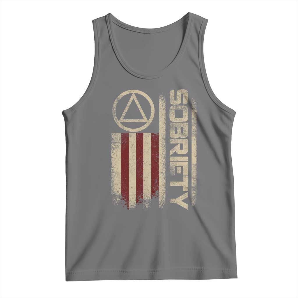 Sober AA NA Sobriety Anniversary Tank Top Alcoholism Addiction Recovery Vintage American Flag TS11 Black Heather Print Your Wear