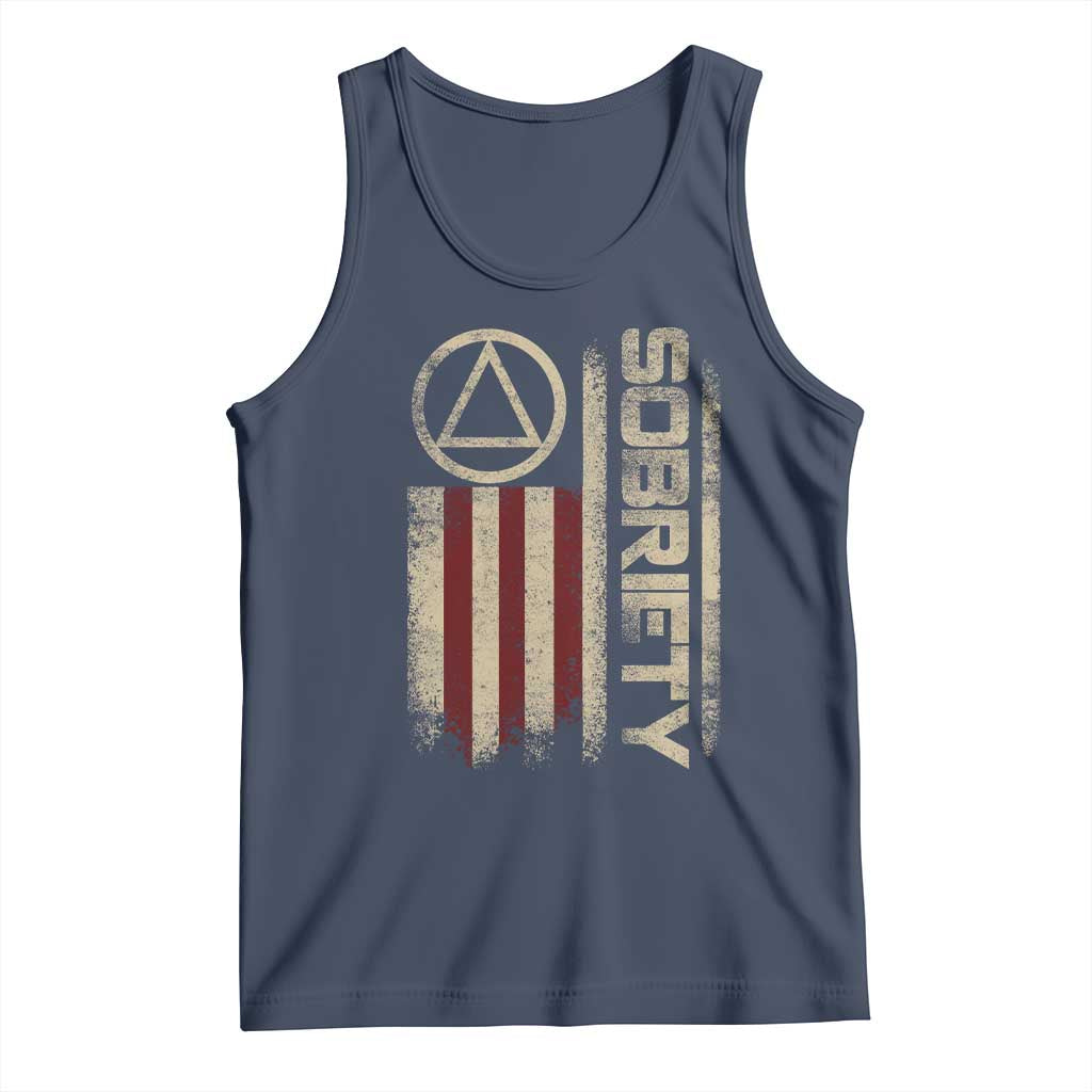 Sober AA NA Sobriety Anniversary Tank Top Alcoholism Addiction Recovery Vintage American Flag TS11 Navy Print Your Wear