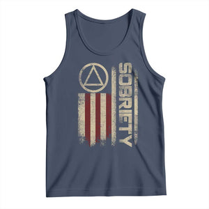 Sober AA NA Sobriety Anniversary Tank Top Alcoholism Addiction Recovery Vintage American Flag TS11 Navy Print Your Wear