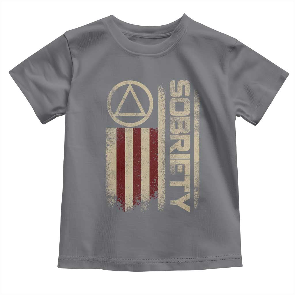 Sober AA NA Sobriety Anniversary Toddler T Shirt Alcoholism Addiction Recovery Vintage American Flag TS11 Charcoal Print Your Wear