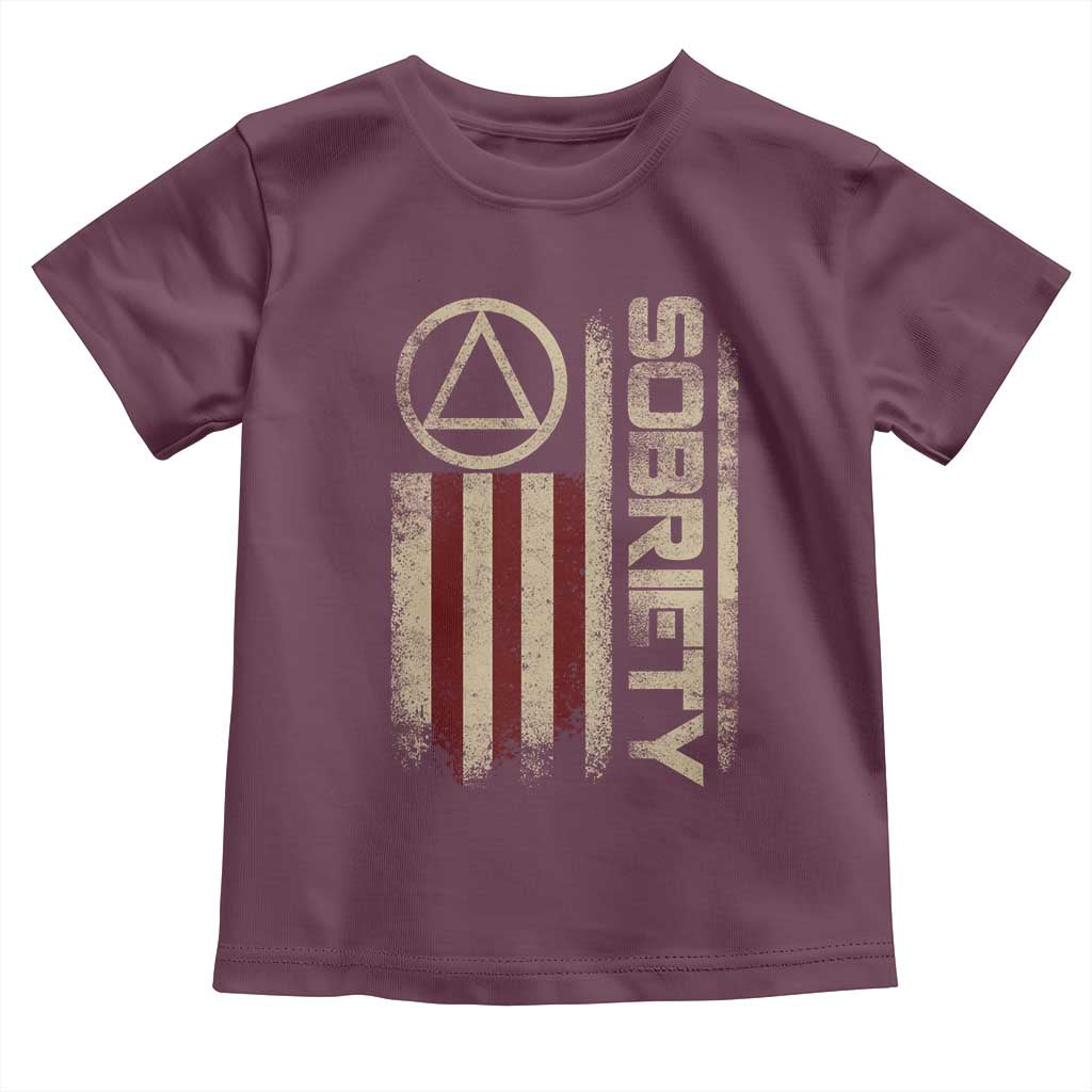 Sober AA NA Sobriety Anniversary Toddler T Shirt Alcoholism Addiction Recovery Vintage American Flag TS11 Maroon Print Your Wear