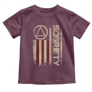 Sober AA NA Sobriety Anniversary Toddler T Shirt Alcoholism Addiction Recovery Vintage American Flag TS11 Maroon Print Your Wear