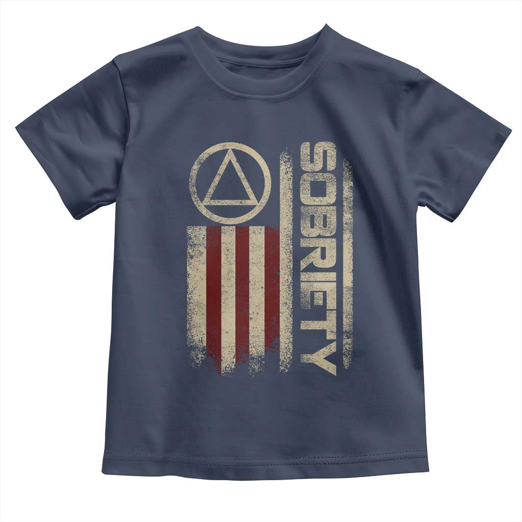 Sober AA NA Sobriety Anniversary Toddler T Shirt Alcoholism Addiction Recovery Vintage American Flag TS11 Navy Print Your Wear