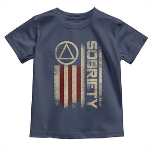 Sober AA NA Sobriety Anniversary Toddler T Shirt Alcoholism Addiction Recovery Vintage American Flag TS11 Navy Print Your Wear