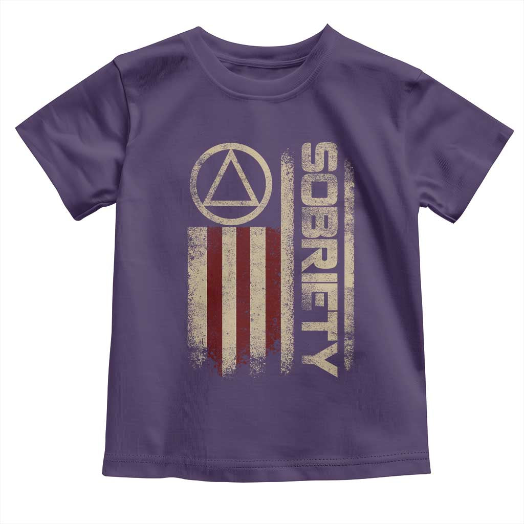 Sober AA NA Sobriety Anniversary Toddler T Shirt Alcoholism Addiction Recovery Vintage American Flag TS11 Purple Print Your Wear