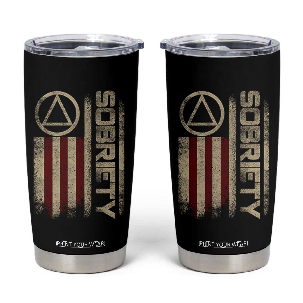 Sober AA NA Sobriety Anniversary Tumbler Cup Alcoholism Addiction Recovery Vintage American Flag TS11 Black Print Your Wear