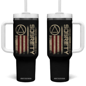 Sober AA NA Sobriety Anniversary Tumbler With Handle Alcoholism Addiction Recovery Vintage American Flag TS11 One Size: 40 oz Black Print Your Wear