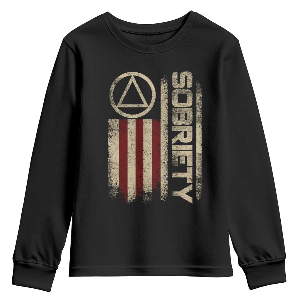 Sober AA NA Sobriety Anniversary Youth Sweatshirt Alcoholism Addiction Recovery Vintage American Flag TS11 Black Print Your Wear