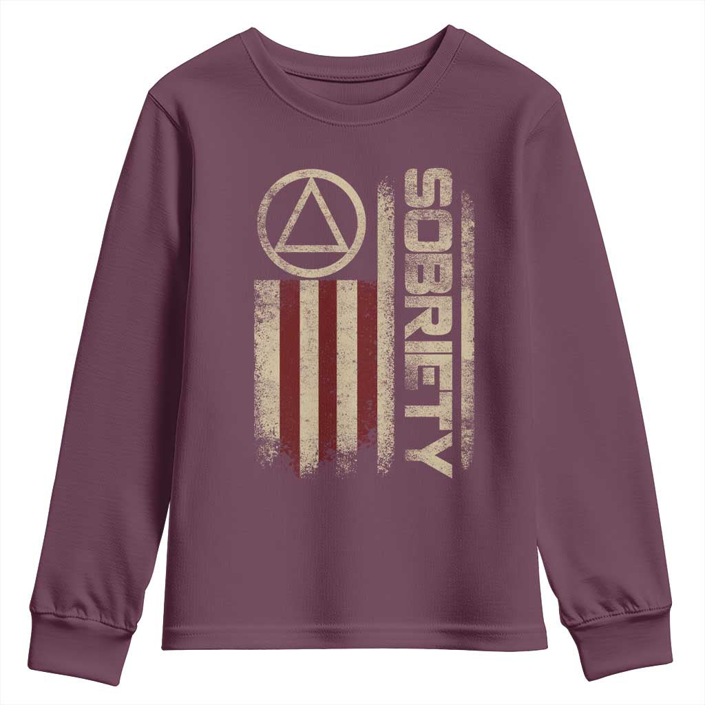 Sober AA NA Sobriety Anniversary Youth Sweatshirt Alcoholism Addiction Recovery Vintage American Flag TS11 Maroon Print Your Wear