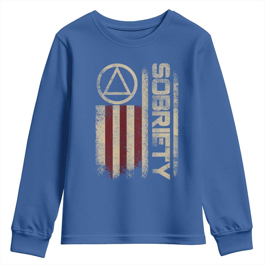 Sober AA NA Sobriety Anniversary Youth Sweatshirt Alcoholism Addiction Recovery Vintage American Flag TS11 Royal Blue Print Your Wear