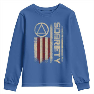 Sober AA NA Sobriety Anniversary Youth Sweatshirt Alcoholism Addiction Recovery Vintage American Flag TS11 Royal Blue Print Your Wear