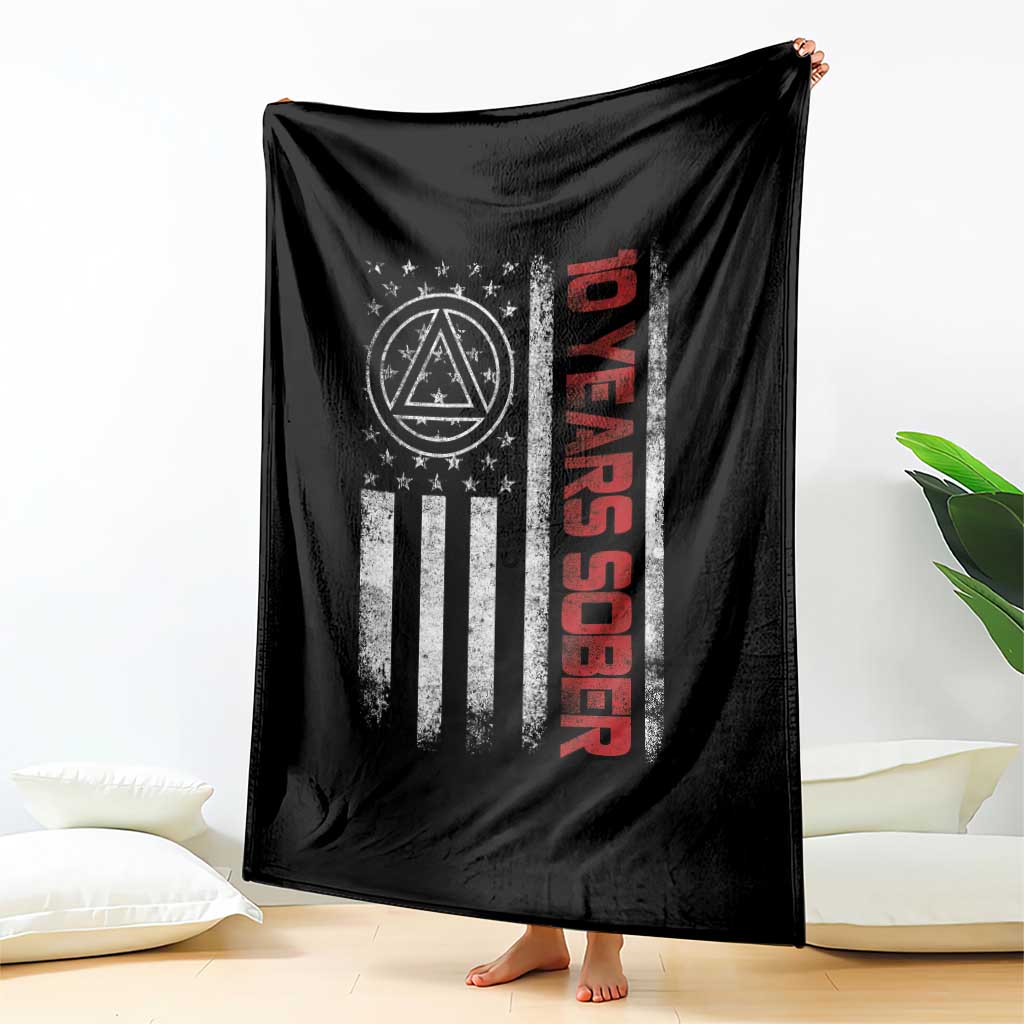 10 Years Sober Throw Blanket 10 Years Sobriety Anniversary Vintage American Flag TS11 Print Your Wear