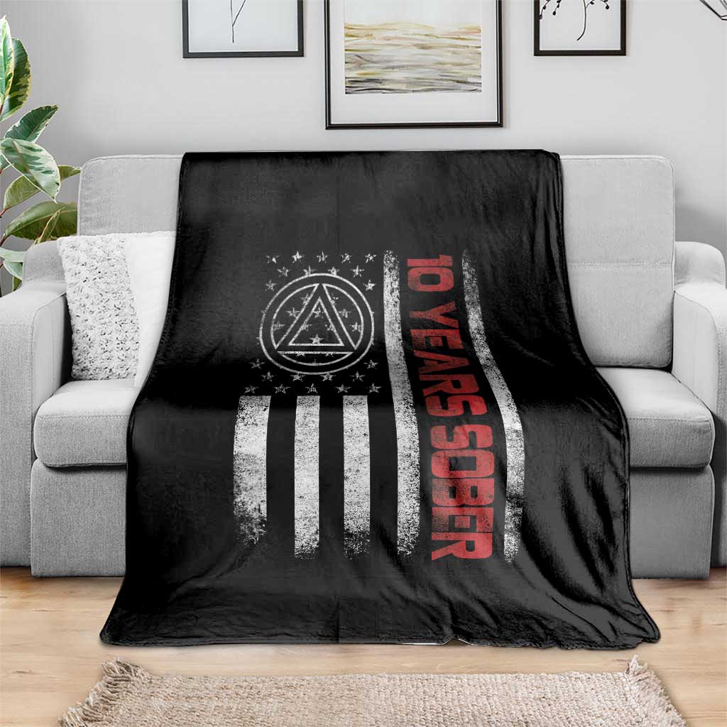 10 Years Sober Throw Blanket 10 Years Sobriety Anniversary Vintage American Flag TS11 Print Your Wear
