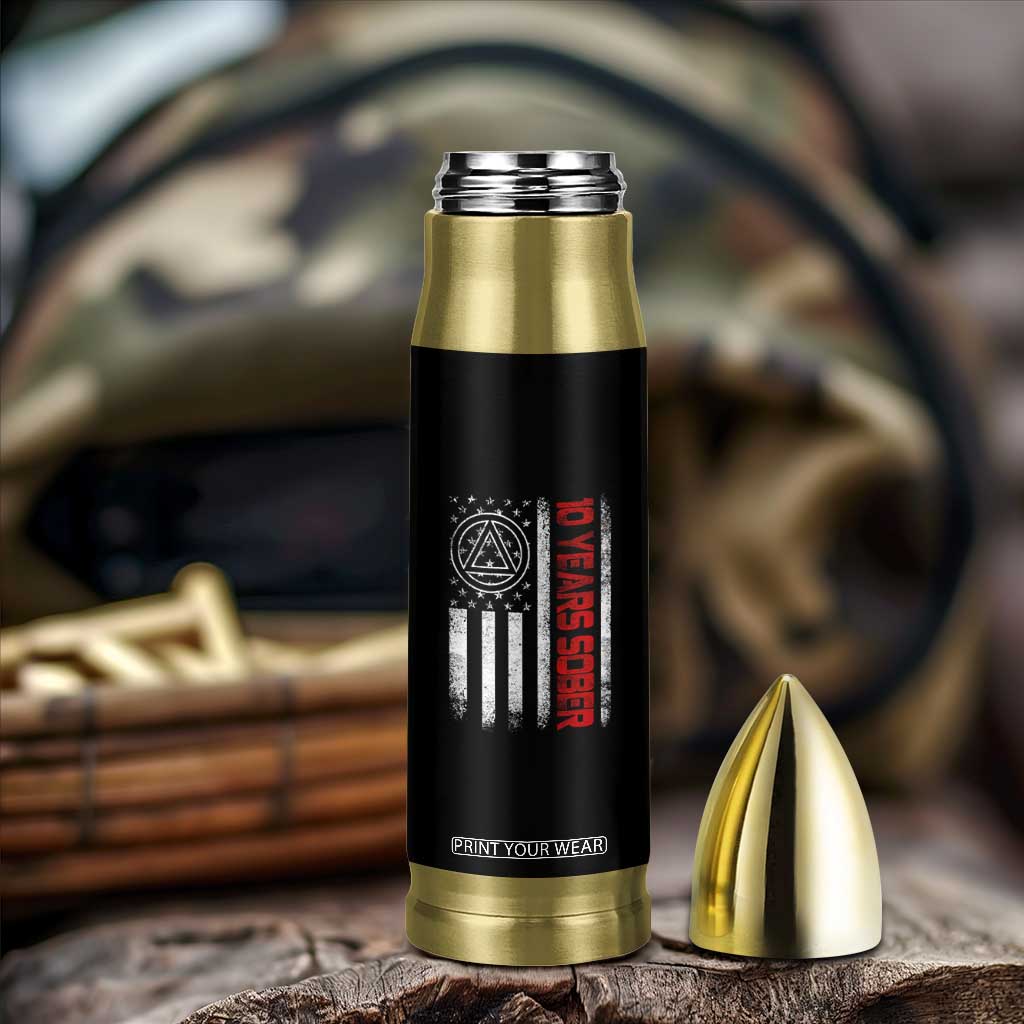 10 Years Sober Bullet Tumbler 10 Years Sobriety Anniversary Vintage American Flag TS11 Print Your Wear