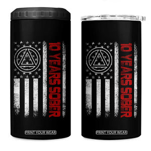 10 Years Sober 4 in 1 Can Cooler Tumbler 10 Years Sobriety Anniversary Vintage American Flag TS11 One Size: 16 oz Black Print Your Wear