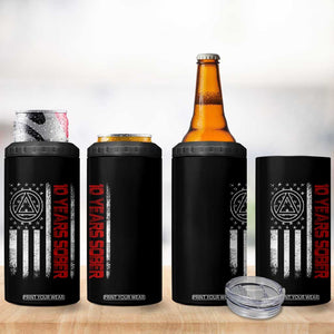 10 Years Sober 4 in 1 Can Cooler Tumbler 10 Years Sobriety Anniversary Vintage American Flag TS11 Print Your Wear