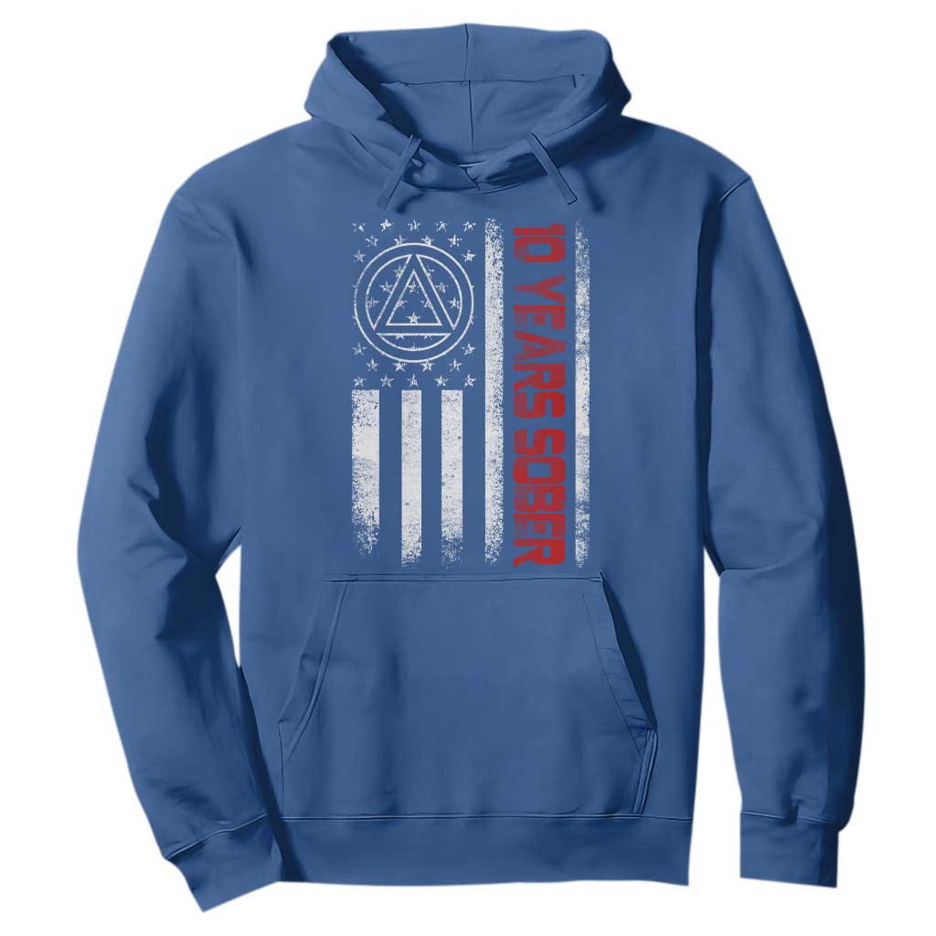 10 Years Sober Hoodie 10 Years Sobriety Anniversary Vintage American Flag TS11 Royal Blue Print Your Wear