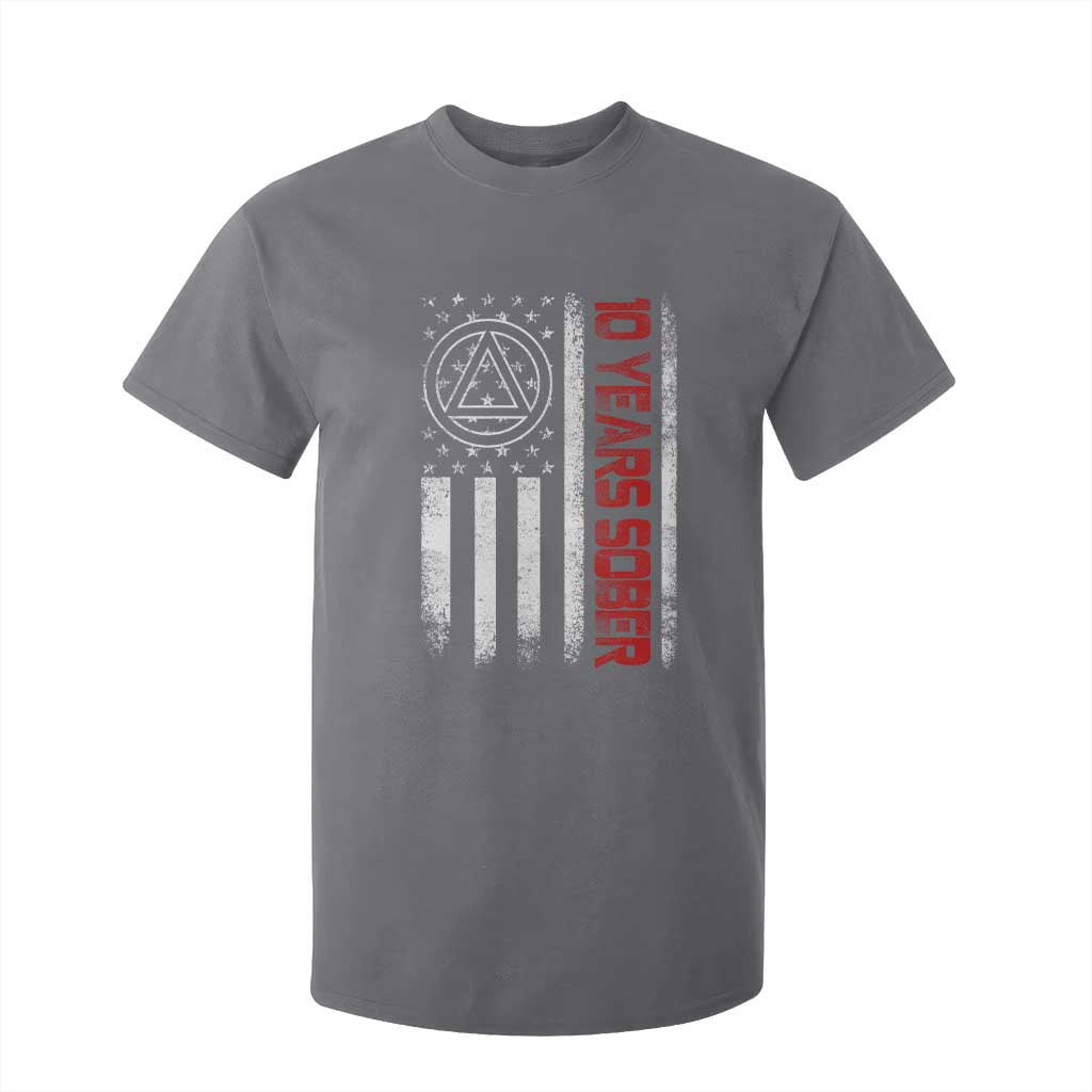 10 Years Sober T Shirt For Kid 10 Years Sobriety Anniversary Vintage American Flag TS11 Charcoal Print Your Wear