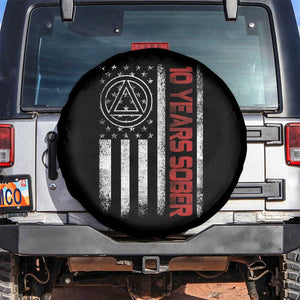 10 Years Sober Spare Tire Cover 10 Years Sobriety Anniversary Vintage American Flag TS11 No hole Black Print Your Wear