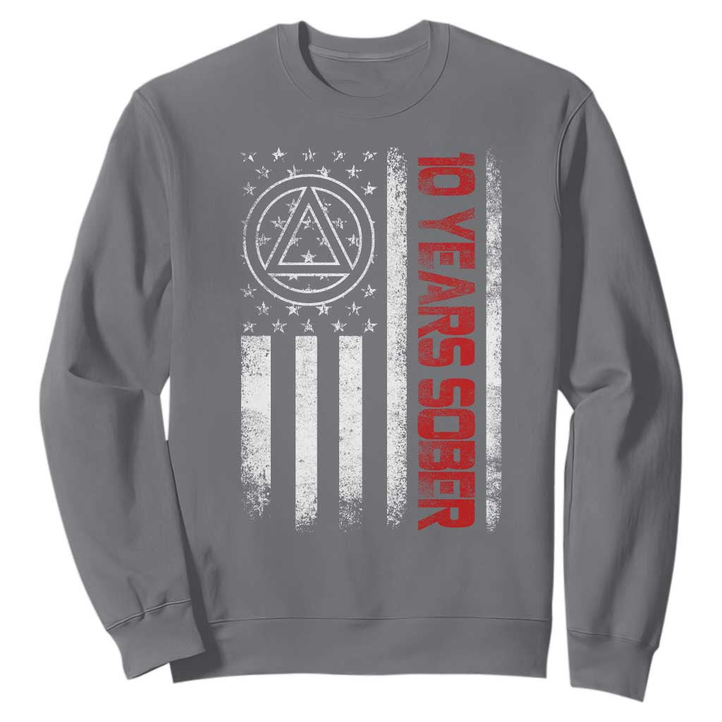 10 Years Sober Sweatshirt 10 Years Sobriety Anniversary Vintage American Flag TS11 Charcoal Print Your Wear