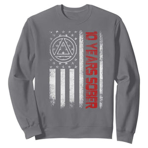 10 Years Sober Sweatshirt 10 Years Sobriety Anniversary Vintage American Flag TS11 Charcoal Print Your Wear