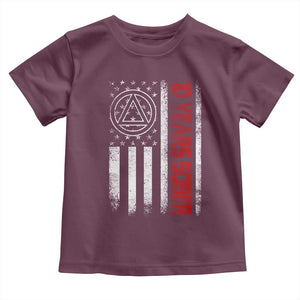 10 Years Sober Toddler T Shirt 10 Years Sobriety Anniversary Vintage American Flag TS11 Maroon Print Your Wear