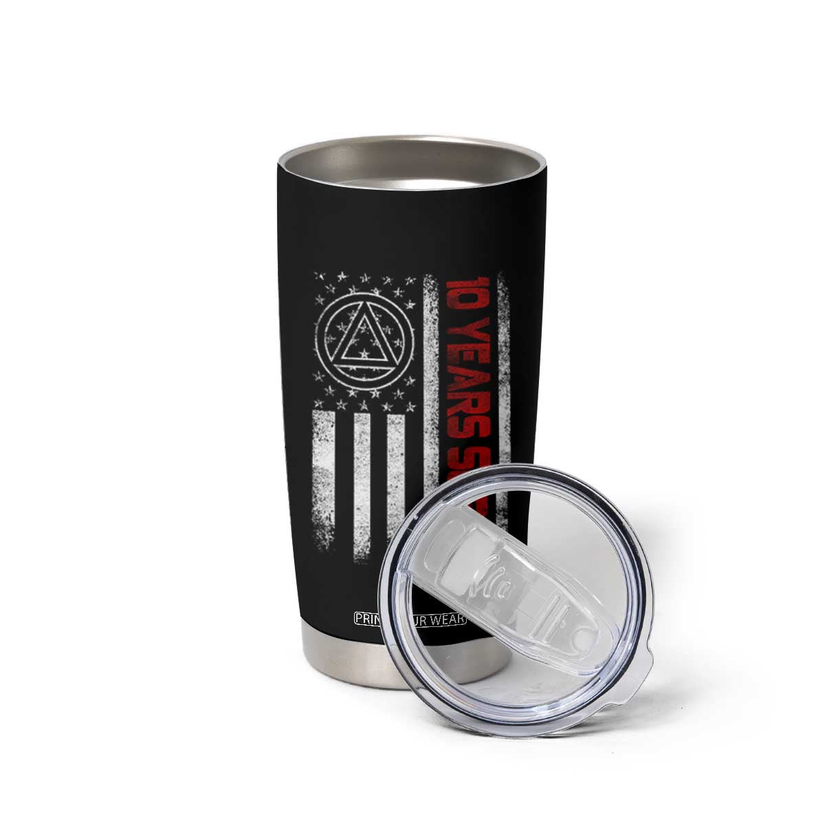 10 Years Sober Tumbler Cup 10 Years Sobriety Anniversary Vintage American Flag TS11 Print Your Wear