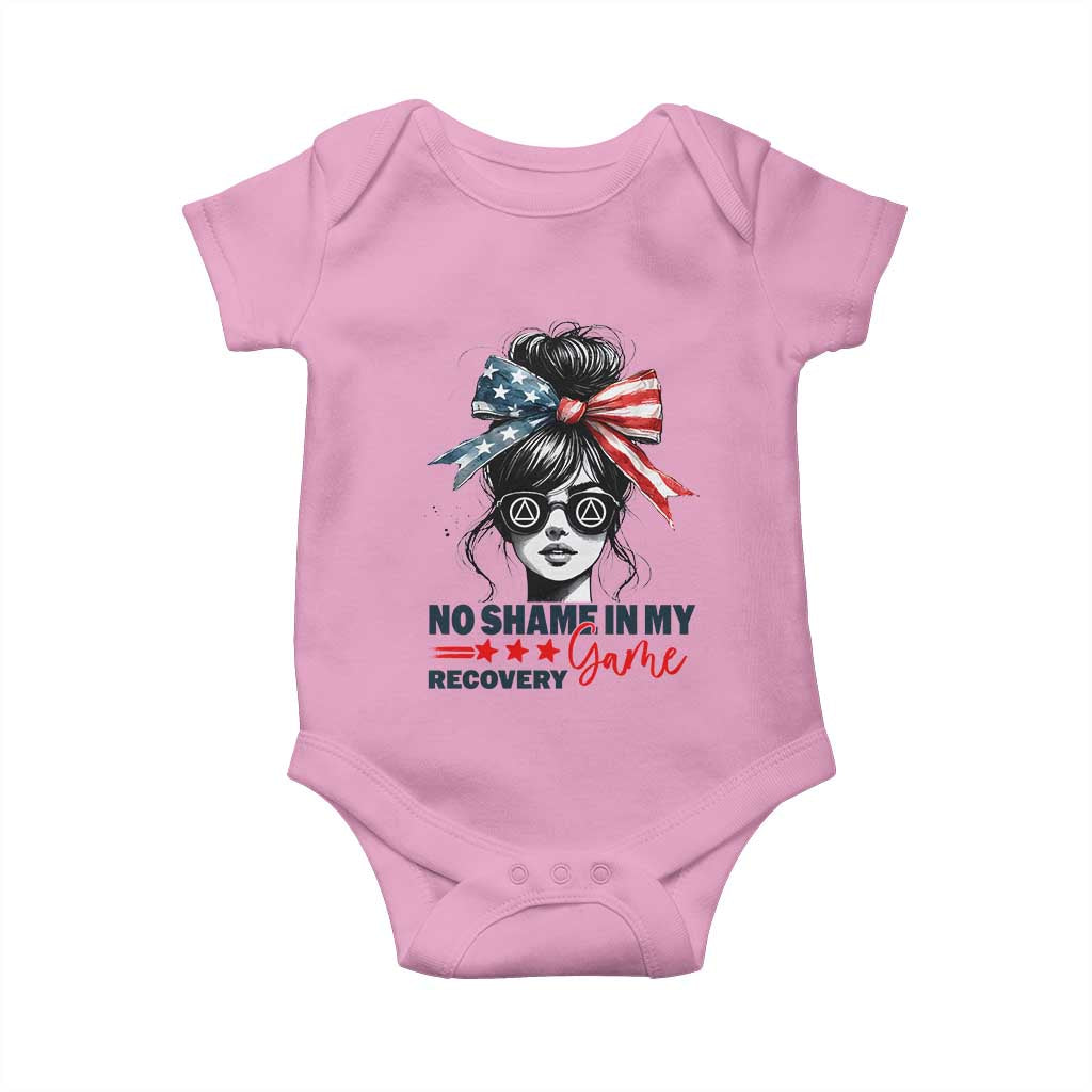 No Shame In My Recovery Game Baby Onesie Sobriety AA NA Anniversary TS11 Light Pink Print Your Wear