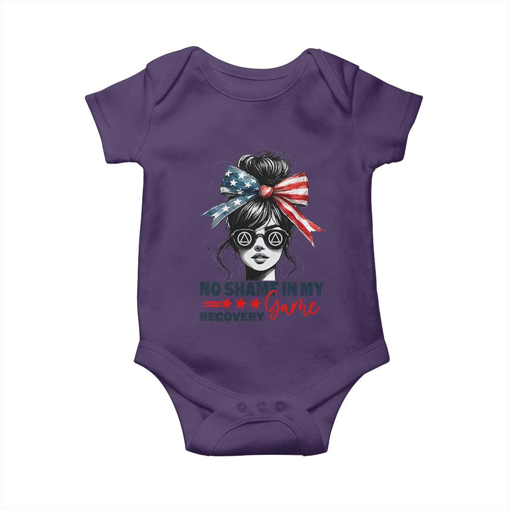No Shame In My Recovery Game Baby Onesie Sobriety AA NA Anniversary TS11 Purple Print Your Wear