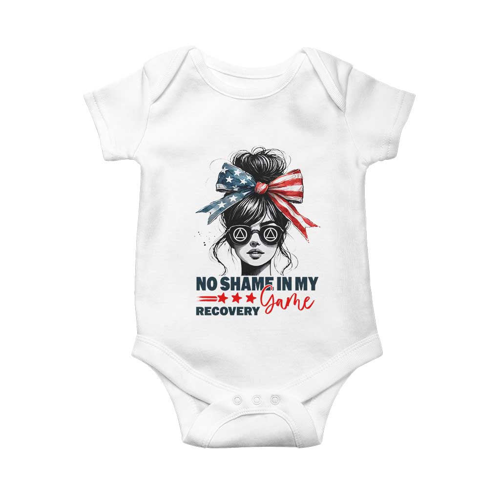 No Shame In My Recovery Game Baby Onesie Sobriety AA NA Anniversary TS11 White Print Your Wear