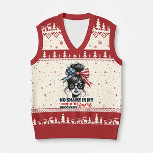 No Shame In My Recovery Game V-Neck Knit Sweater Vest Sobriety AA NA Anniversary TS11 Beige Red Print Your Wear
