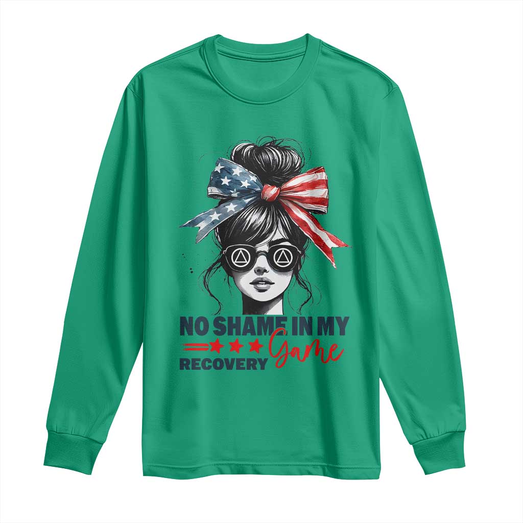 No Shame In My Recovery Game Long Sleeve Shirt Sobriety AA NA Anniversary TS11 Irish Green Print Your Wear