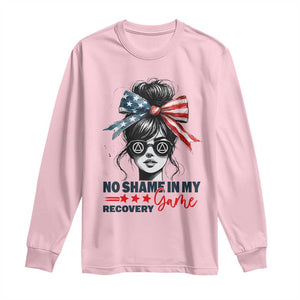 No Shame In My Recovery Game Long Sleeve Shirt Sobriety AA NA Anniversary TS11 Light Pink Print Your Wear