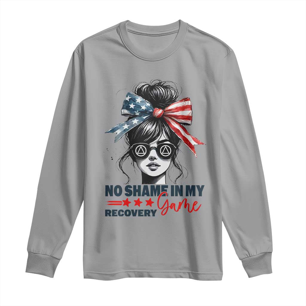 No Shame In My Recovery Game Long Sleeve Shirt Sobriety AA NA Anniversary TS11 Sport Gray Print Your Wear