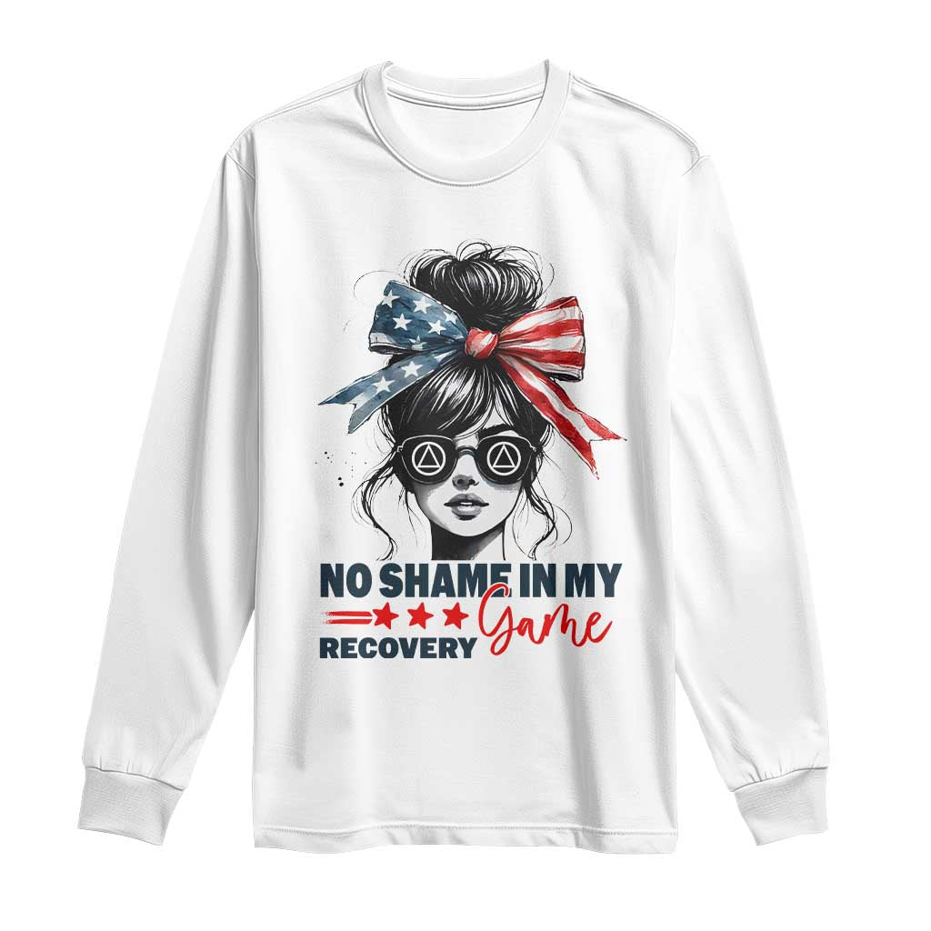 No Shame In My Recovery Game Long Sleeve Shirt Sobriety AA NA Anniversary TS11 White Print Your Wear