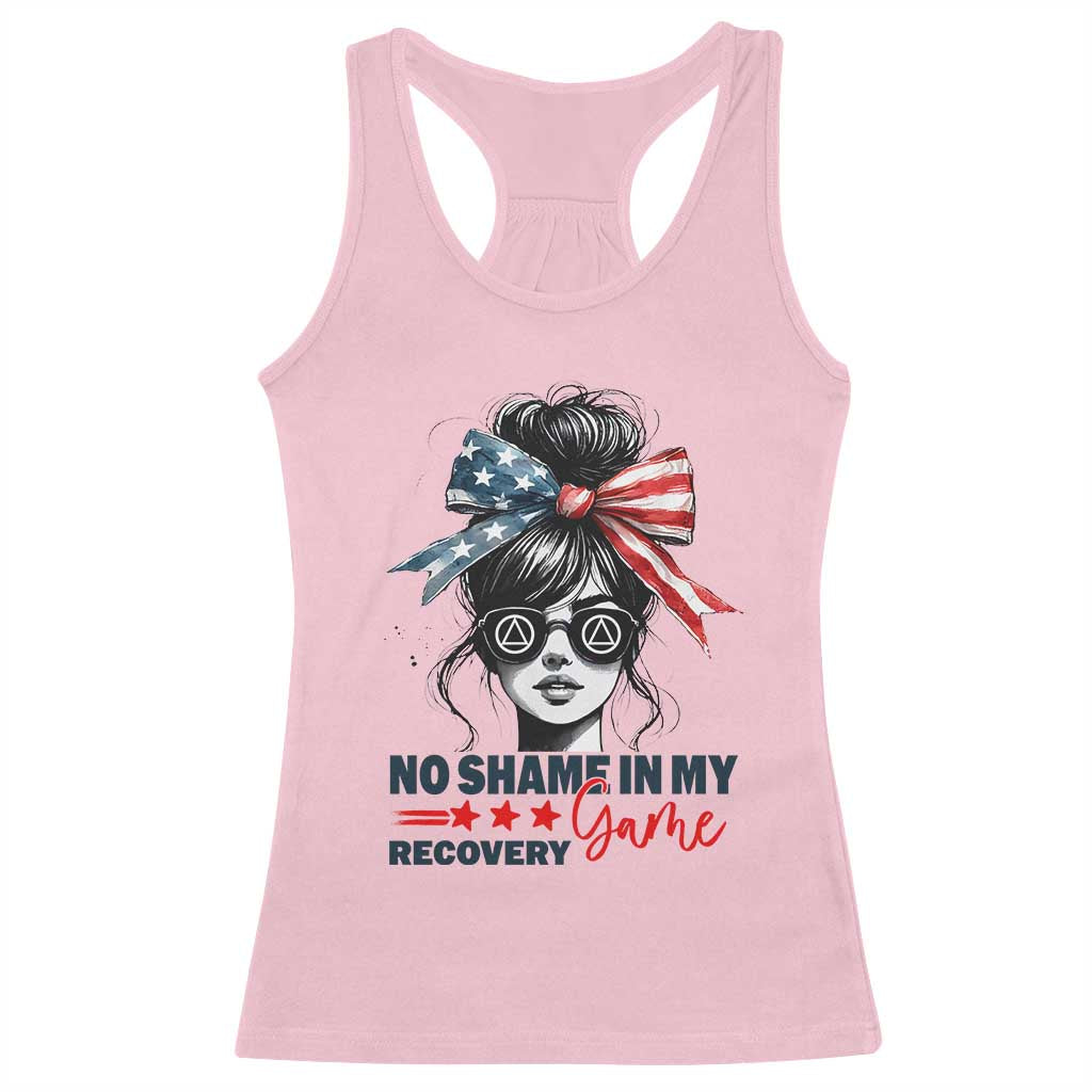 No Shame In My Recovery Game Racerback Tank Top Sobriety AA NA Anniversary TS11 Light Pink Print Your Wear