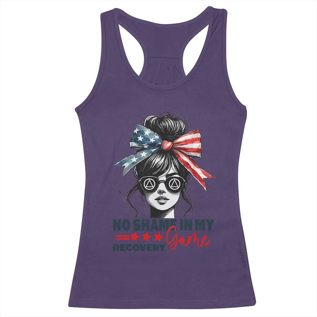 No Shame In My Recovery Game Racerback Tank Top Sobriety AA NA Anniversary TS11 Purple Print Your Wear